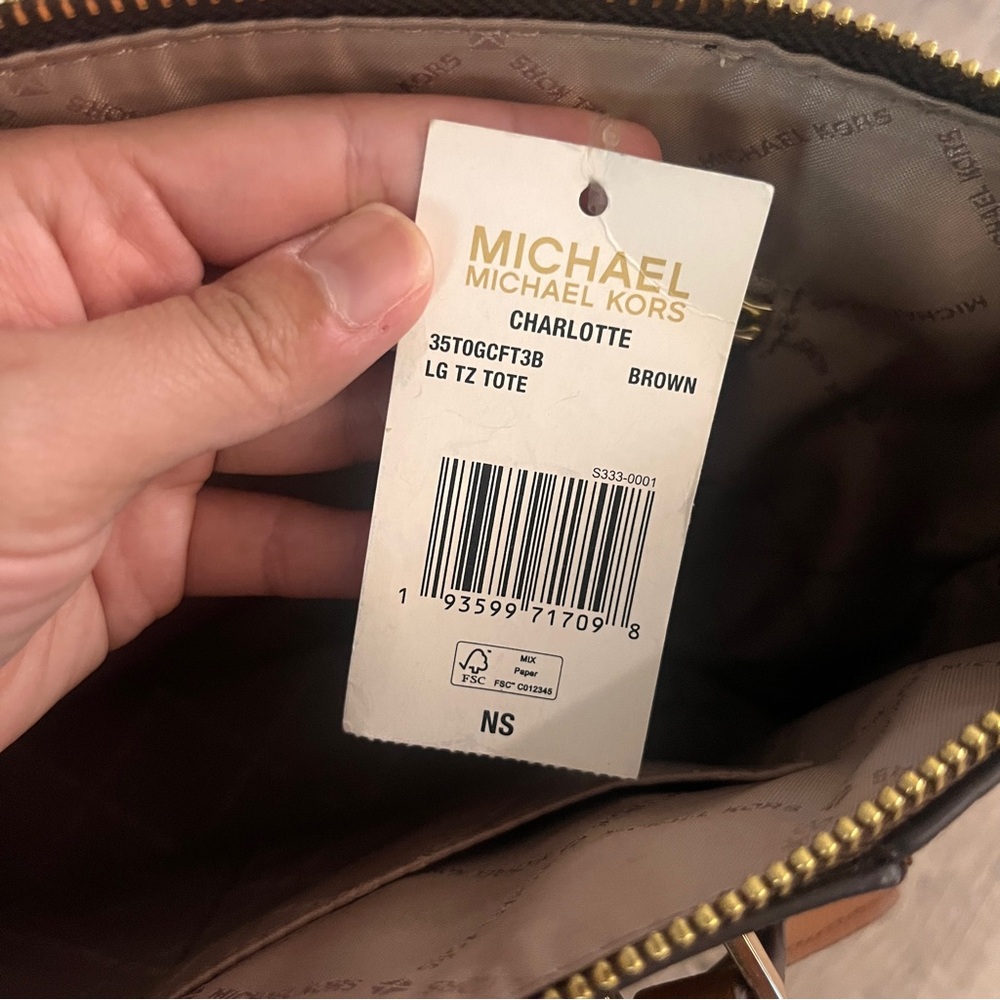 MICHAEL KORS CHARLOTTE LARGE TOP ZIP TOTE SHOULDER BAG MK BROWN - Picture 3 of 9